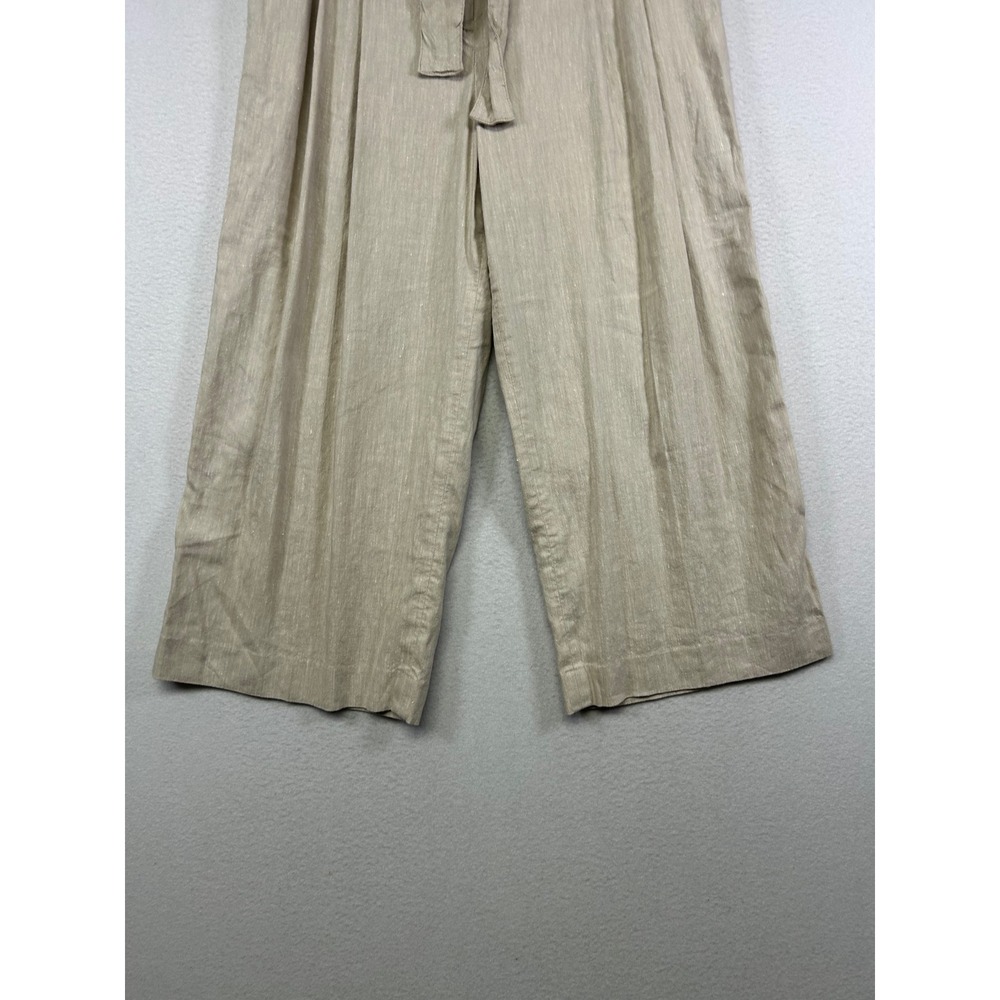 Coastal Grandma Ann Taylor Petite Women 6P Beige Linen Blend Wide Leg Crop Pants - Picture 9 of 11
